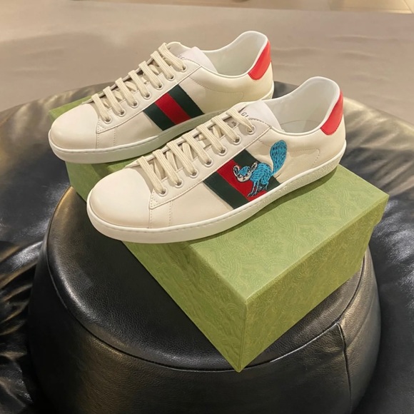 NIB GUCCI Men's Freya Hartas Ace Sneaker In White Leather Size US 7.5 G 7 - Picture 2 of 7